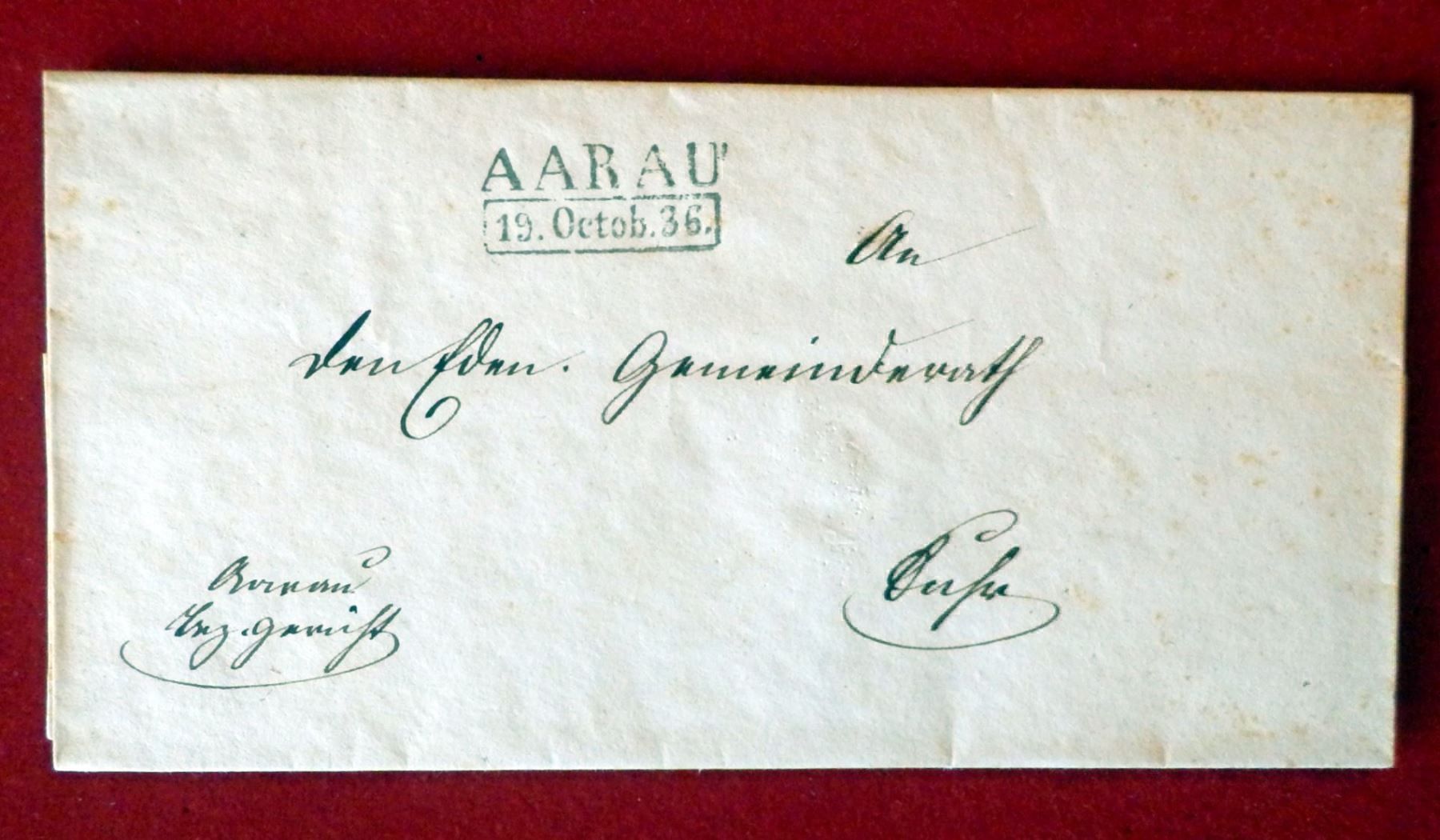 Tutti i francobolli: Vorphilabrief von Aarau, 19.Octob.36 – Usato da Ueberstorf venduto da dinbau 3