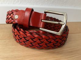 Braided Red Leather Belt, Size 110 cm - Spring Style!