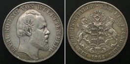 Vereinstaler WÜRTTEMBERG Taler 1866, KARL I. Silber ss-vz