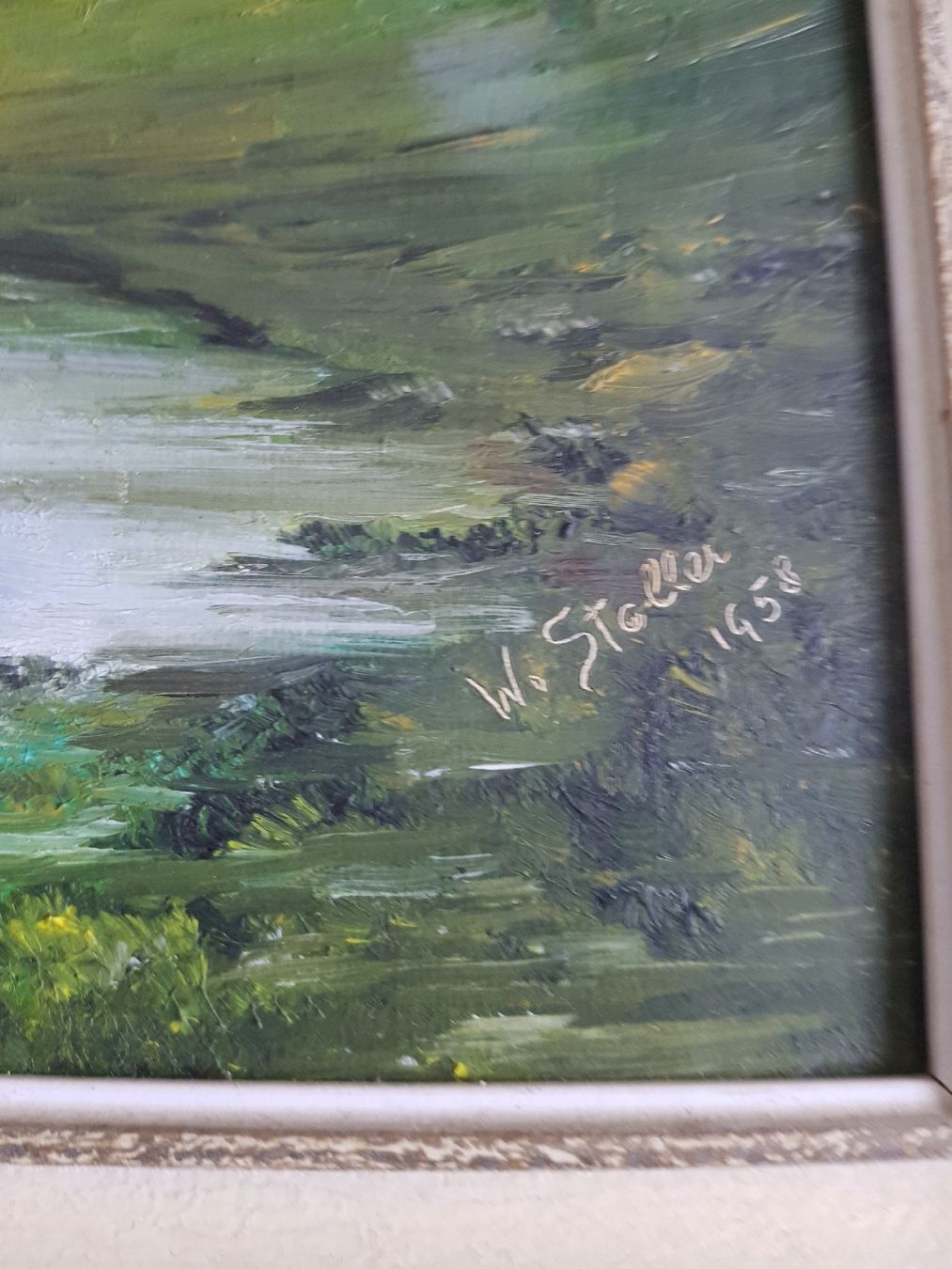 Dipinti: Ölbild W.Stoller 1958 29 x 35 cm – Usato da Mauensee venduto da Braut-kleid 2