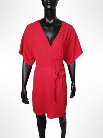 MANGO Rotes Kleid V-Ausschnitt & Schleife Gr. XS