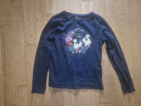 Kiabi Mädchen Langarmshirt Grösse 10A dunkelblau mit Motiv