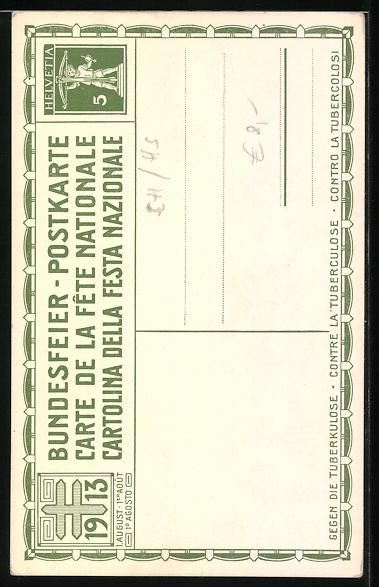 Ansichtskarten: Schweizer Bundesfeier 1913, Bauerpaar au – Gebraucht aus Berlin von bartko-reher 1