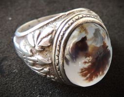 Bague en argent 925 et agate dendritique, taille 63