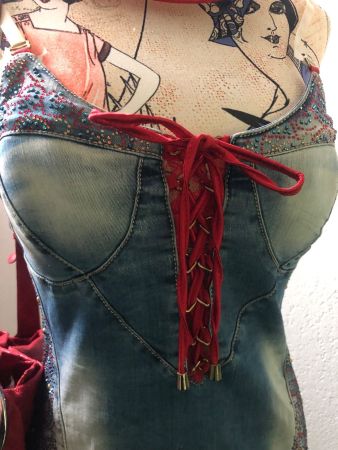 Jeans Kleid Callini Gr 36 raffinierter Schnitt Spitze