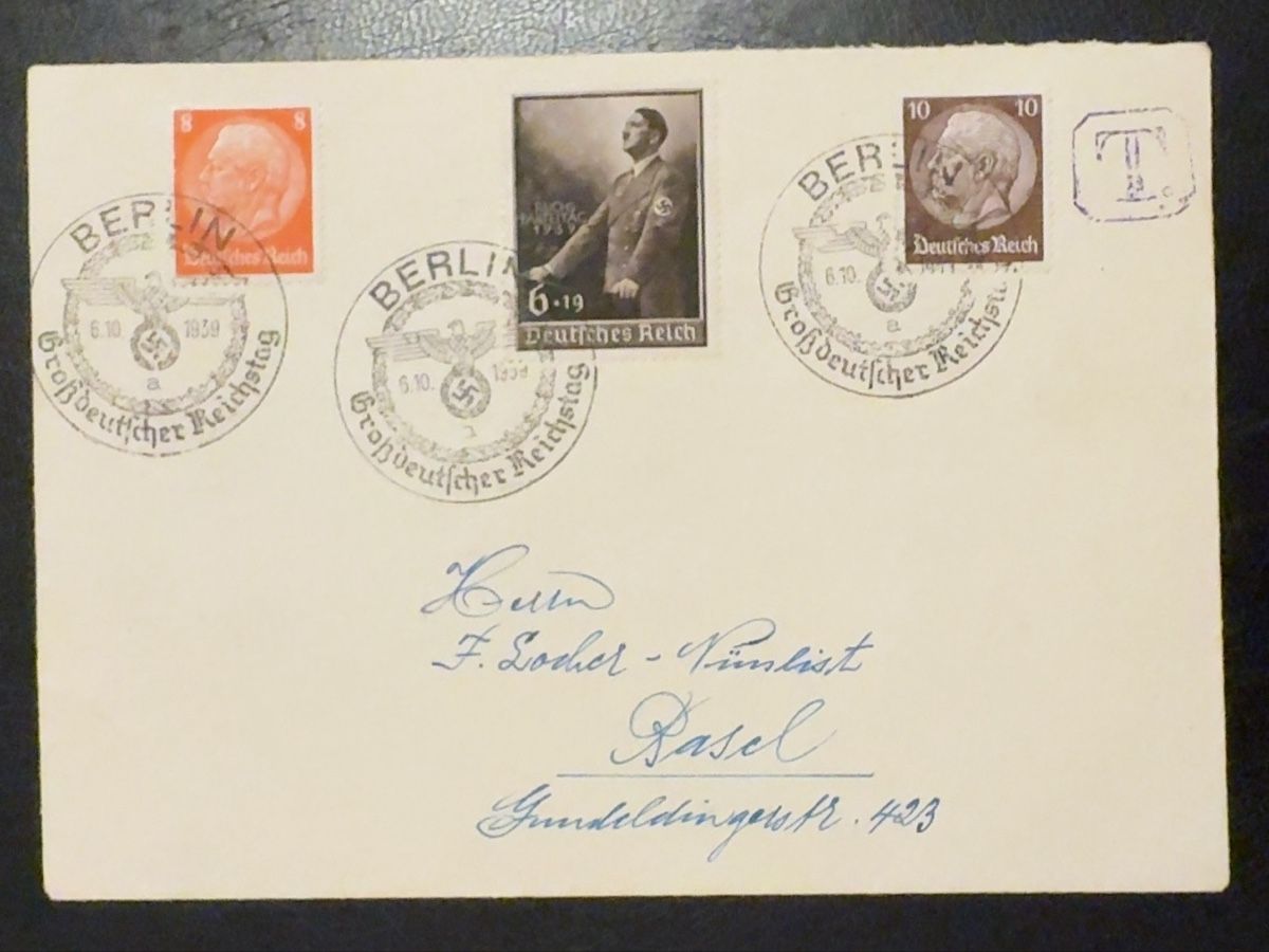 Tutti i francobolli: Deutsches Reich Brief Berlin Basel Schweiz 1939 – Usato da birsfelden venduto da tim0444