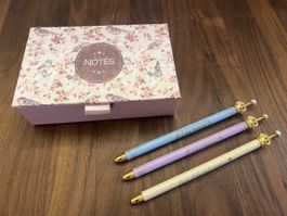 Notizkasten mit 3 Stiften mit Kronen neu Shabby Chic