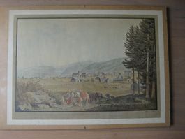 Alte Lithographie, Vue du Bourg d'Appenzell 50x70cm, vintage