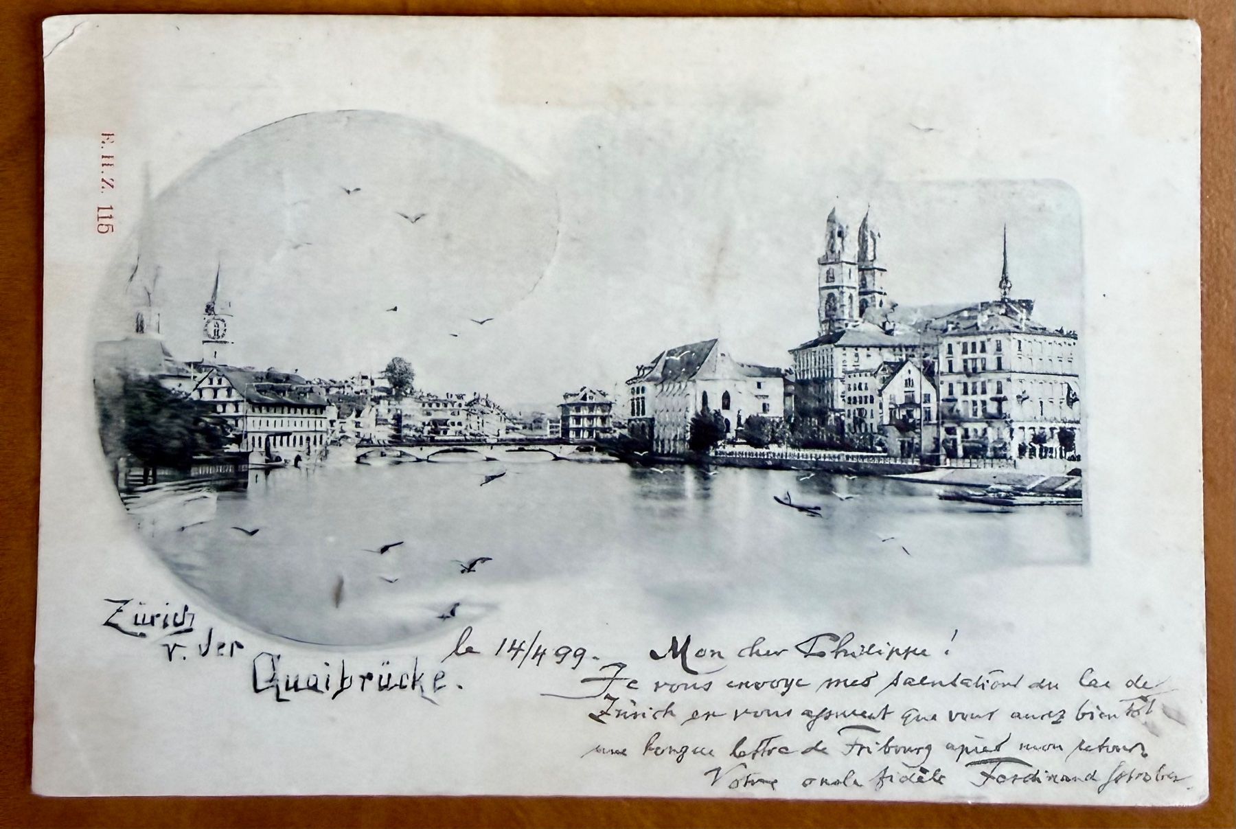 Cartoline postali: Zürich - Litho 1899 - Quaibrücke – Usato da Lutry venduto da Ediego