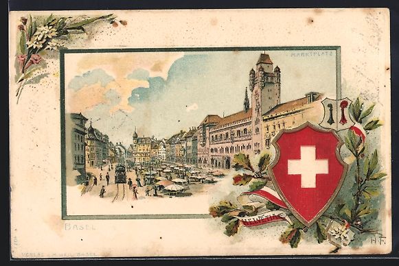 Cartoline postali: Passepartout-Lithographie Basel, Marktpl – Usato da Berlin venduto da bartko-reher