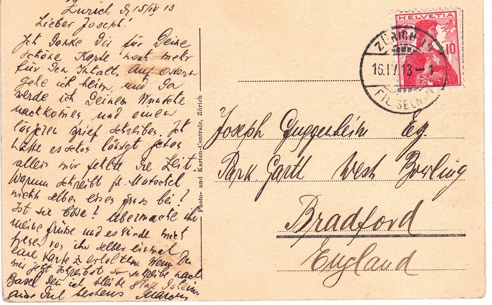 Cartoline postali: 1913 Zürich, Utoquai – Usato da Kreuzlingen venduto da Koi4 1