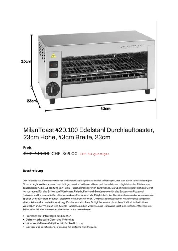 Elettrodomestici da cucina: MilanToast Sandwich Toaster – Usato da Feusisberg venduto da Foodys 4