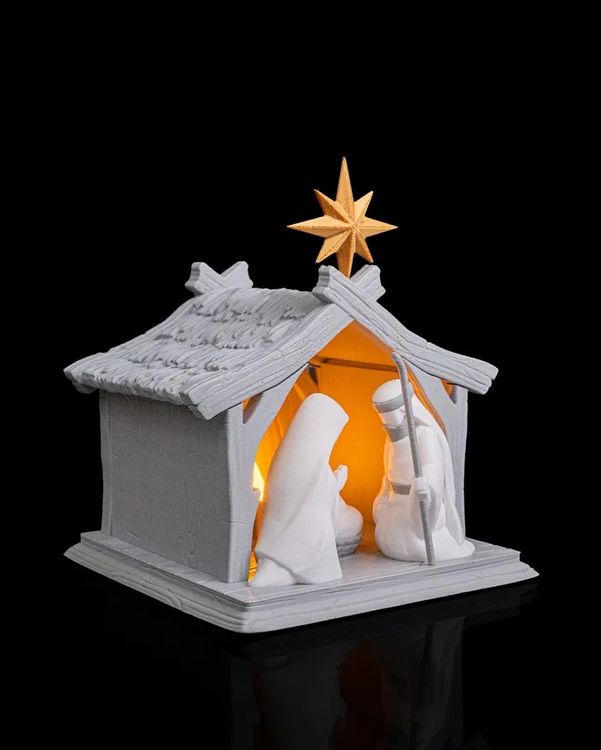Décoration Noël Table 19cm Crèche De Noël En Polyrésine - Figurines Marie, Joseph, Jésus - 19 X 14 X 12 Cm - Décoration De Table Ou Cadeau - Couleur Marron Et Doré