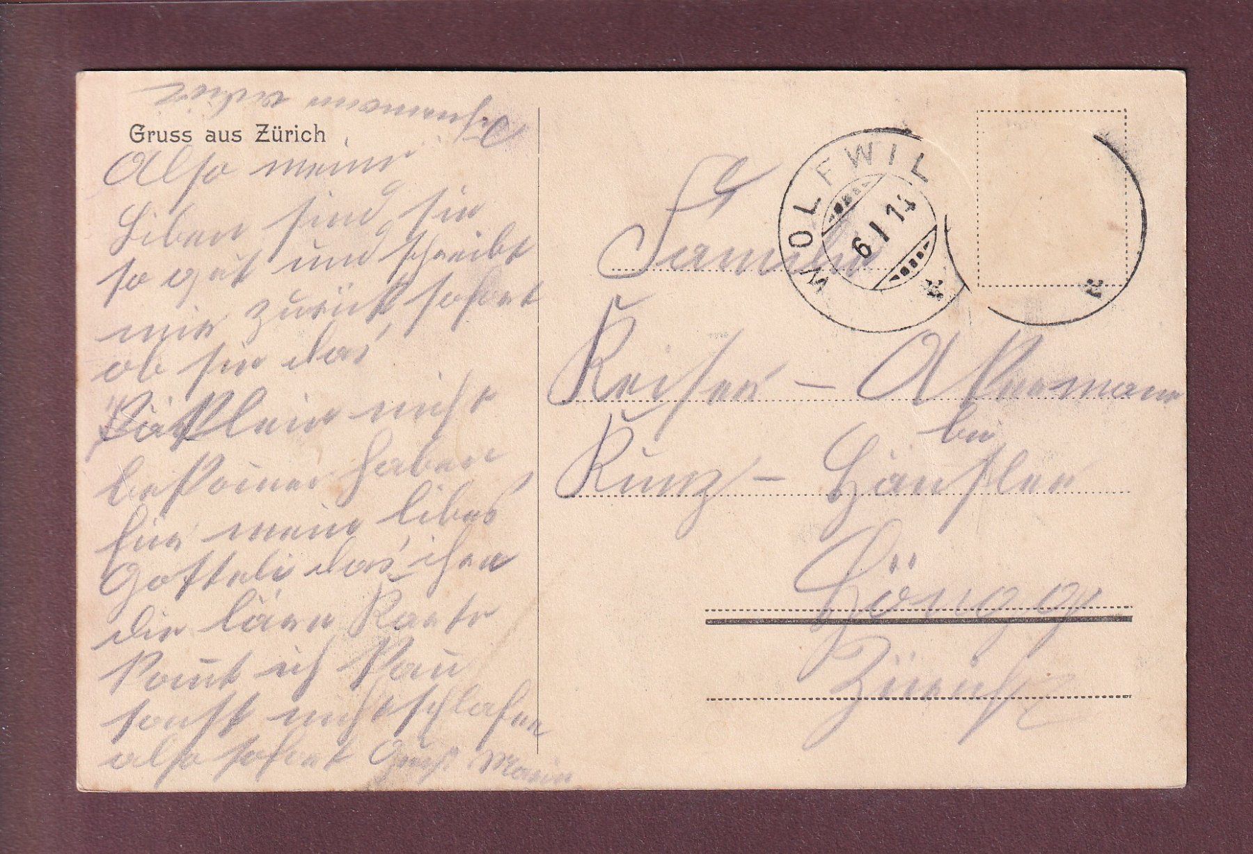 Ansichtskarten: Gruss aus ZÜRICH - 1914 – Gebraucht aus Pully von nicecards 1
