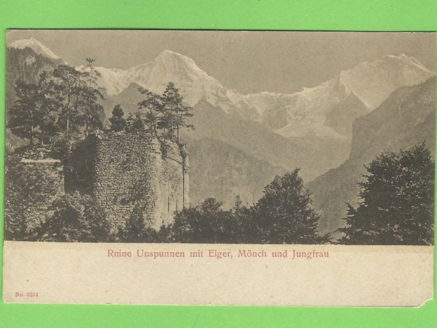 Ansichtskarten: Ruine Unspunnen mit Eiger Mönch Jungfrau – Gebraucht aus Zürich von t24_de