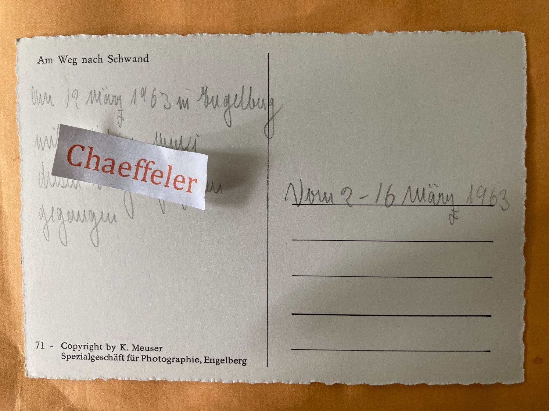 Cartoline postali: 1963 Am Weg nach Schwand. – Usato da Zürich venduto da Chaeffeler 1