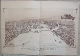 Zürich Quaianlagen 1890 Lithographie von Hofer