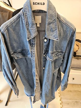 H&M Jeansjacke lang mit Gürtel, Gr L