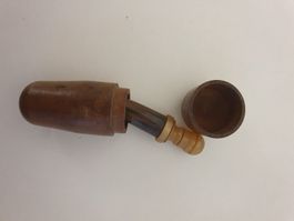 Antik Werkzeug Pfeife Holz Horn Behälter Trillerpfeife