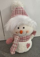 Schneemann Deko Figur rosa kariert