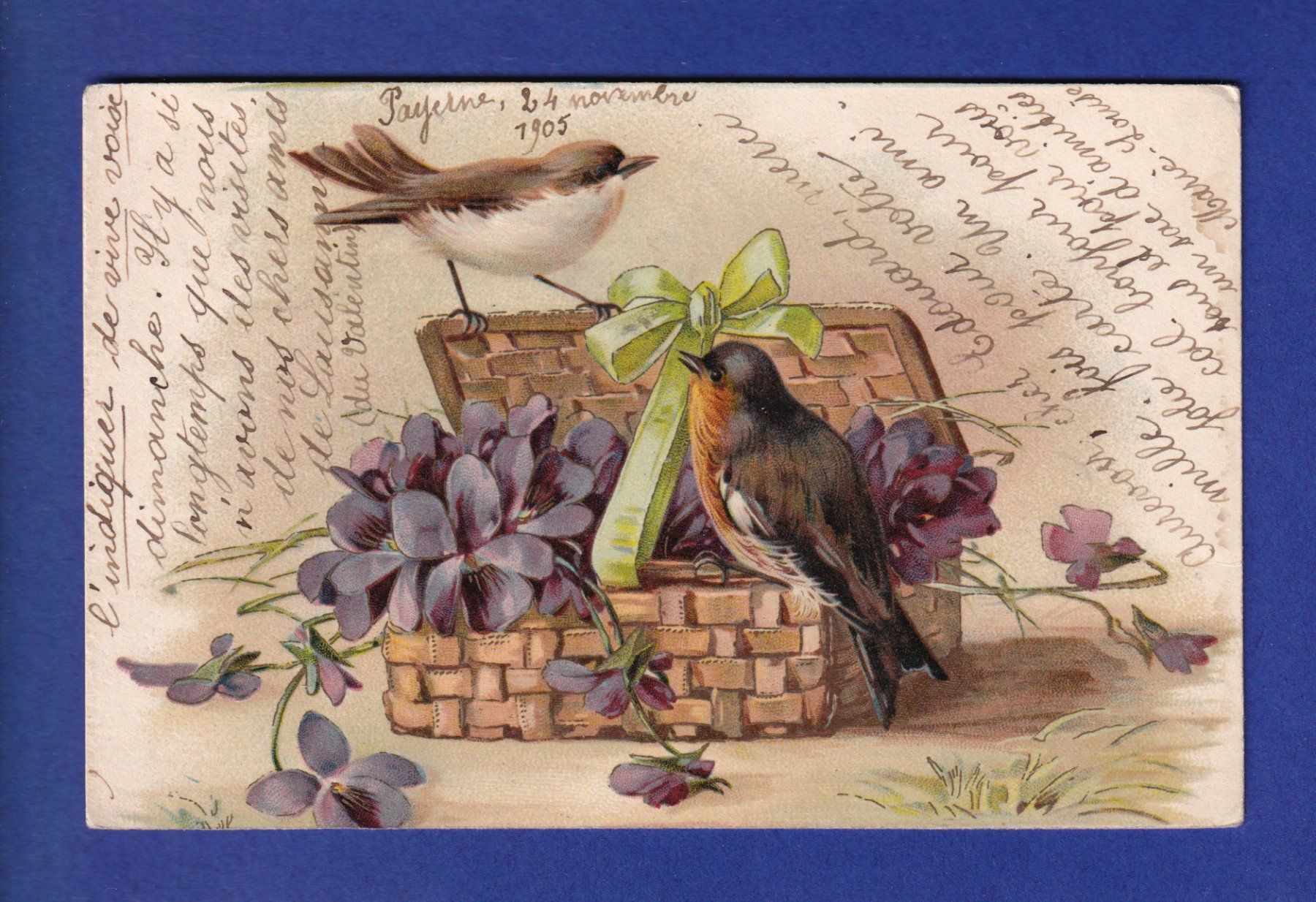 Ansichtskarten: OISEAU - Rouge-Gorge et Fleurs – Gebraucht aus Pully von nicecards-shop