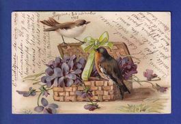OISEAU - Rouge-Gorge et Fleurs