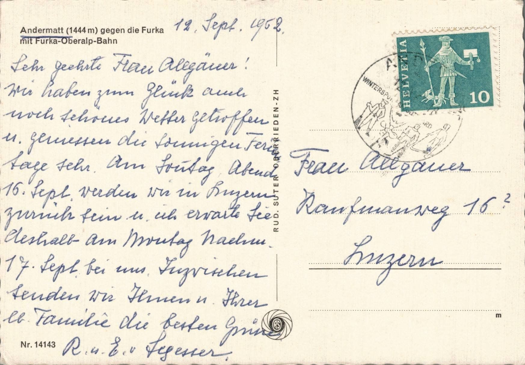 Cartoline postali: Originale Ansichtskarte Andermatt, Eisenbahn FO, 1952 – Usato da Luzern venduto da Kartenansicht 1