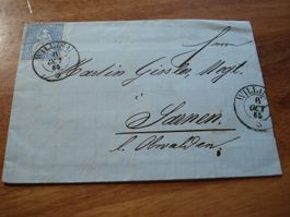 Faltbrief sitzende Helvetia 1866, o Willisau - o Sarnen