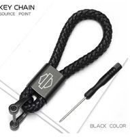 Porte-clés en cuir tressé noir logo Harley Davidson