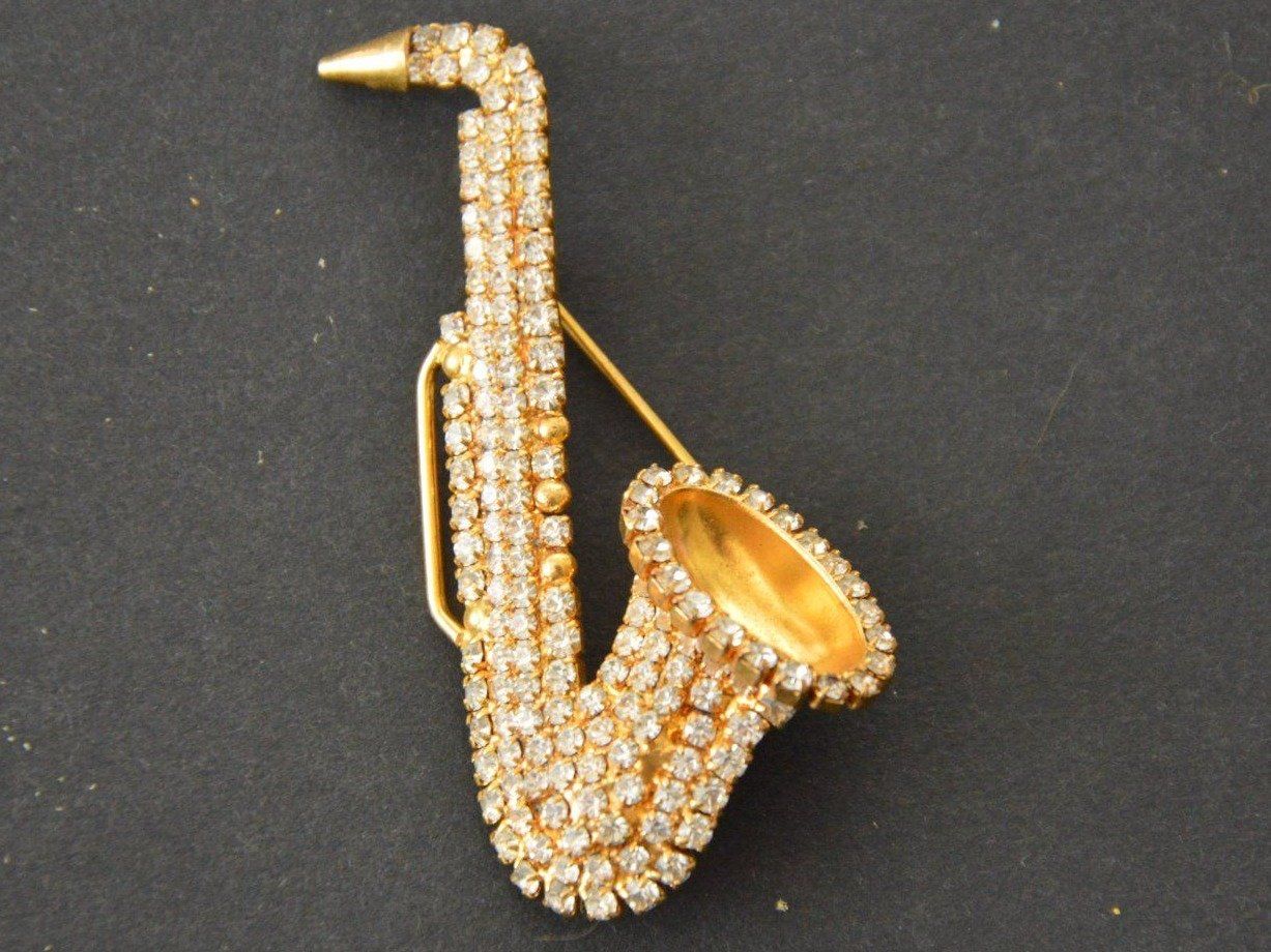 Broschen & Nadeln: Strass Brosche Saxofon Gold – Neu (gemäss Beschreibung) aus Luzern von Jarunka44 1