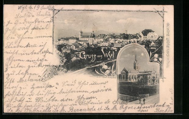 Ansichtskarten: AK Wyl, Ortsansicht und Kirche, 1898 – Gebraucht aus Berlin von bartko-reher