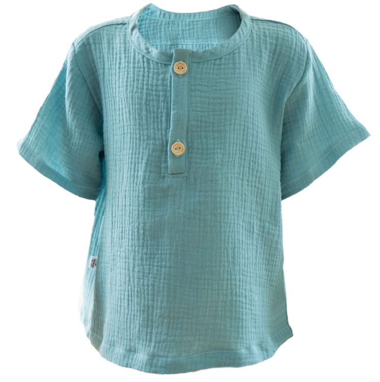 Camicie, T-shirt & Polo: Hemd /Shirts aus Musselin - Aqua Blau Gr.116 /6 Jahre - NEU – Nuovo e nell'imballaggio originale da Zürich venduto da sambaum 2