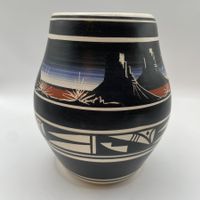 Native American Style Hand Painted Pottery Vase 14cm Black