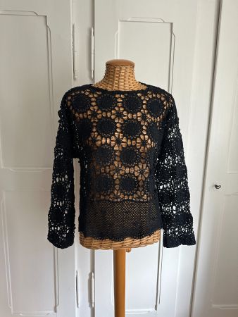Hippie Grobstrick Pullover schwarz - M