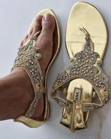 Sandalette Damen Gold Grösse 39 mit Steinen verziert