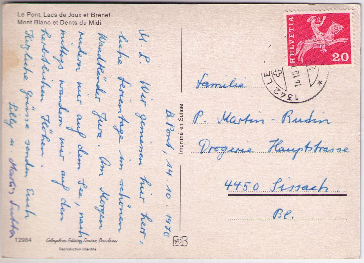 Cartes postales: Le Pont - Lac de Joux – D'occasion à Binningen par Mountainrider 1