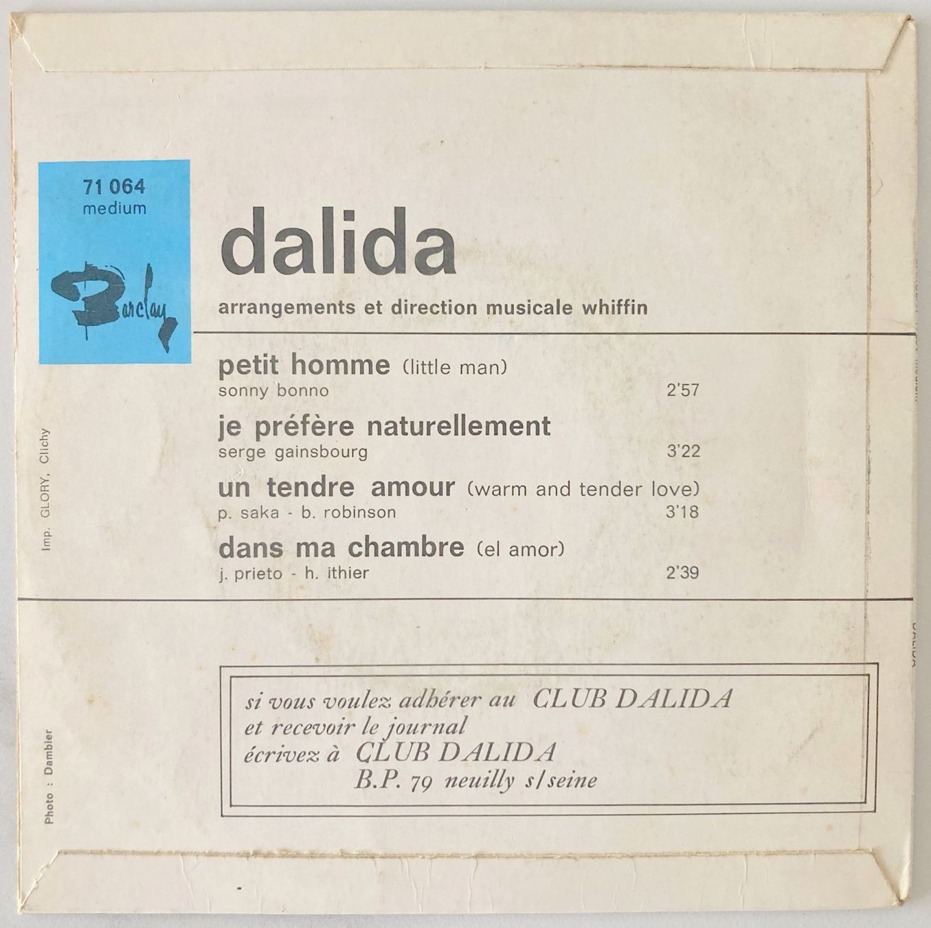 Schallplatten: DALIDA - PETIT HOMME – Gebraucht aus Bottens von hotter-than-hell 1