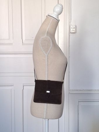 Vintage Kleine Umhängetasche Wildleder dunkelbraun