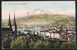 AK Luzern, Ortsansicht mit Pilatus, 1915