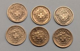 1 Rappen 1931, 32, 33, 34, 36, 41 (Bronze)