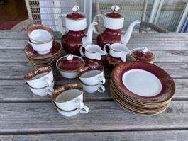 Rosenthal Kaffeeservice 33-teilig weiss/rot mit Goldrand