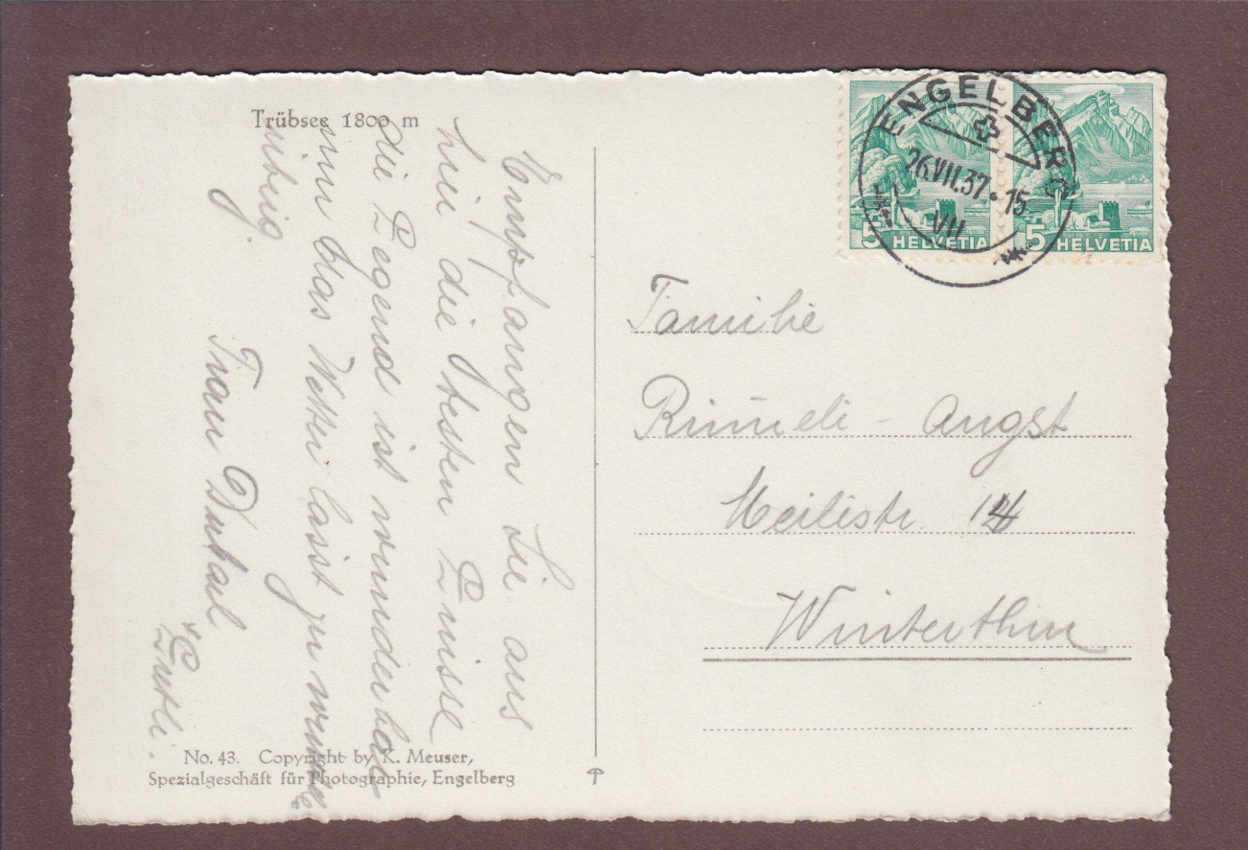 Cartoline postali: TRÜBSEE - 1937 – Usato da Pully venduto da nicecards 1