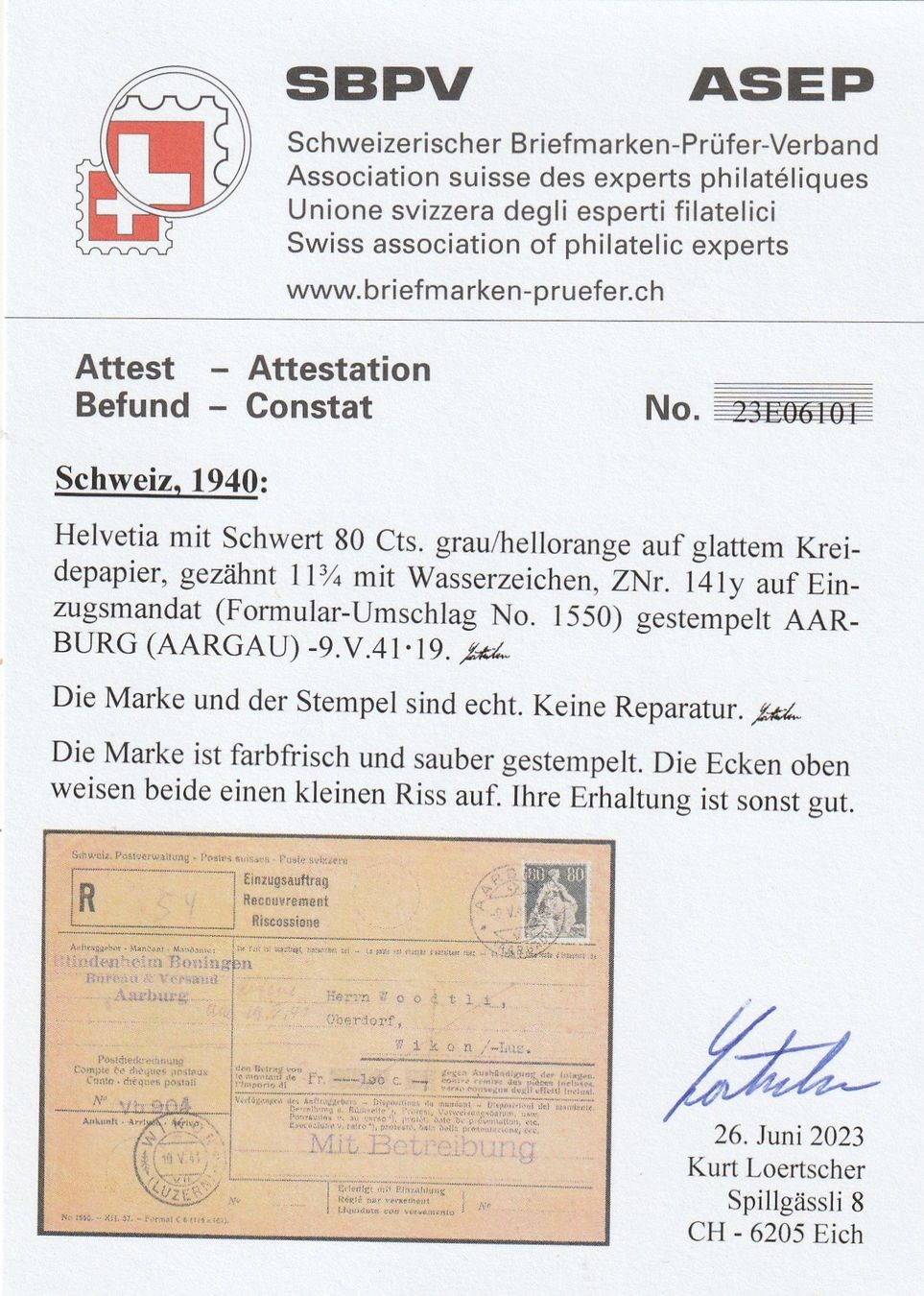 Tutti i francobolli: Zu. Nr. 141y auf Einzugsauftrag mit Attest – Usato da Rorschacherberg venduto da fratovi2 1