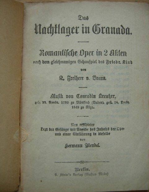 Das Nachtlager in Granada von Kreutzer / Textbüchlein Kaufen auf Ricardo