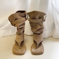 Bottes hautes en daim beige femme taille 38 rabattables