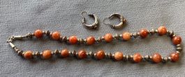 SALE Oriental Silber Ohrringe + Kette (925) Honig Jade