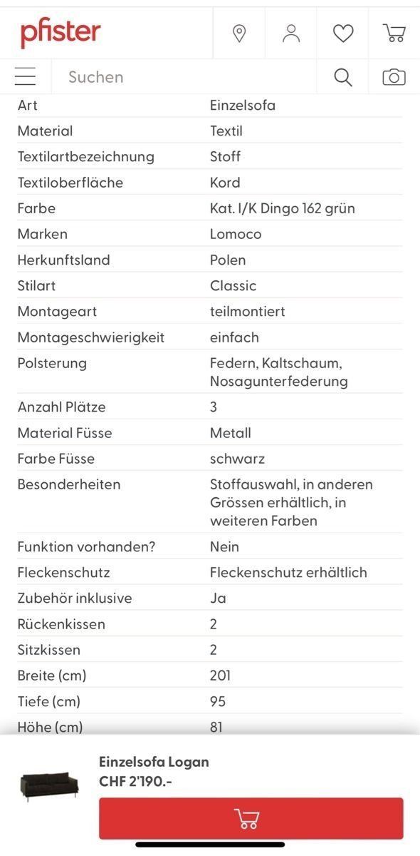 Divani: Grünes Pfister-Sofa Logan – Usato da Mittelhäusern venduto da Nicole_Moser 2
