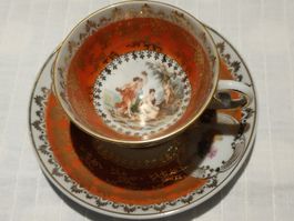 Antike Schlegelmilch Tasse mit Unterteller, Rarität!