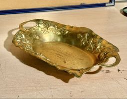 Vintage Art Nouveau Brass Tray with Floral Design Handles