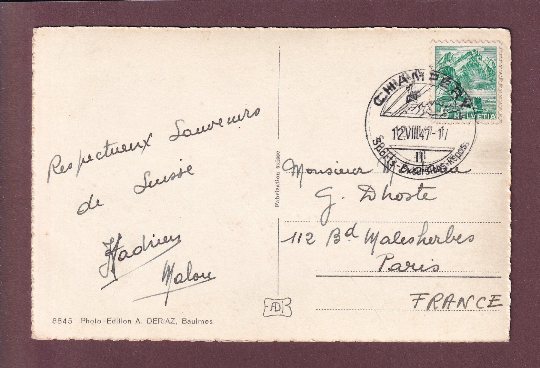 Cartoline postali: CHAMPERY - 8 images - 1947 – Usato da Pully venduto da nicecards 1